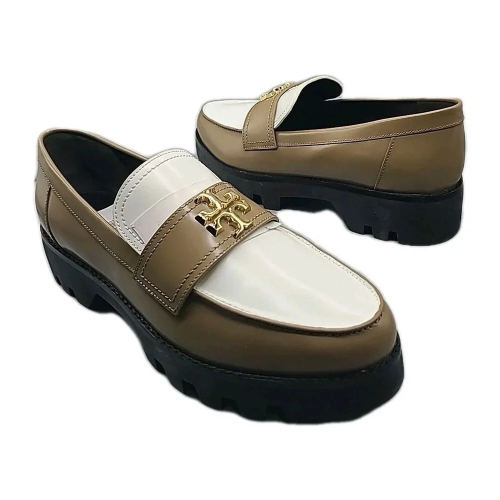 Tory Burch Mini Everly Chunky Loafers Size 11 Almond Flower White Womens NEW